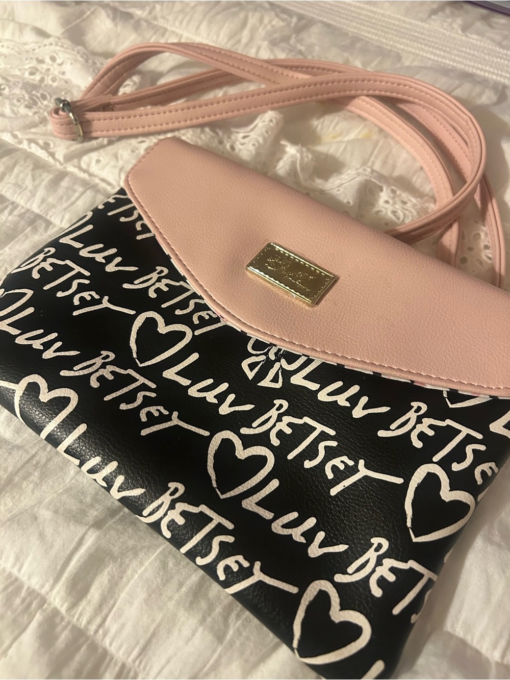 Luv Betsey by Betsey Johnson Pink Black Graffiti Crossbody Bag Y2K
